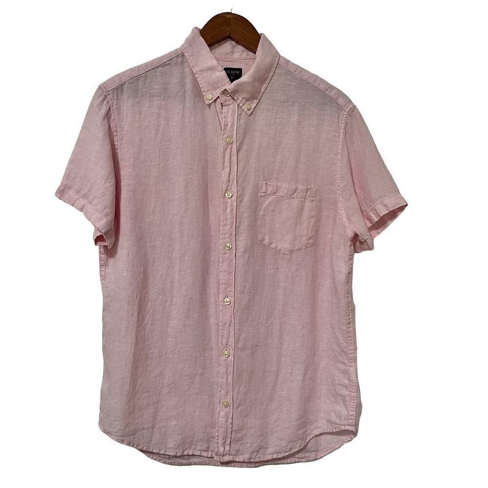 J Crew Mens Linen Short Sleeve Button Up Shirt Size S Pale Pink Coastal‎ Beachy